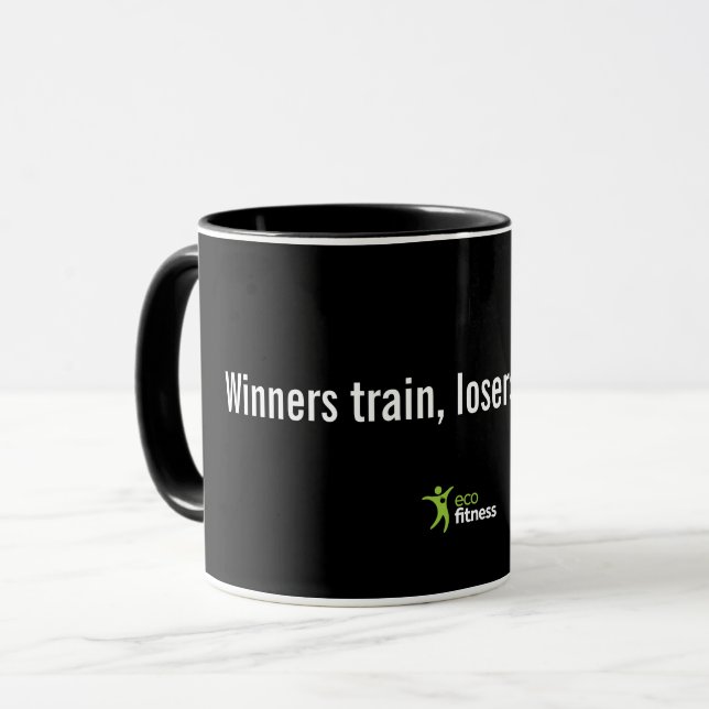 Black 11 oz Mug | Eco Fitness Winners (Front Left)