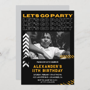 Black 11th birthday invitations Boy Photo Spray