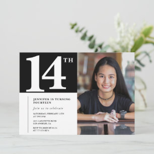 Black 14th birthday invitation Chic Girls Photo