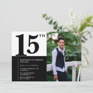 Black 15th birthday invitations Elegant Chic