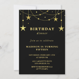 Black 15th birthday invitations Gold Stars