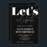 Black 16th birthday invitations Bold Typography<br><div class="desc">Black 16th birthday invitations Bold Typography calligraphy typography feminine milestone classic elegant glam</div>