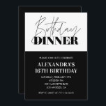 Black 16th birthday invitations Dinner White<br><div class="desc">Black and white 16th birthday invitations Dinner elegant modern</div>