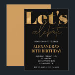 Black 16th birthday invitations Gold Elegant<br><div class="desc">Black 16th birthday invitations Gold Elegant Modern Glam calligraphy typography feminine milestone classic</div>