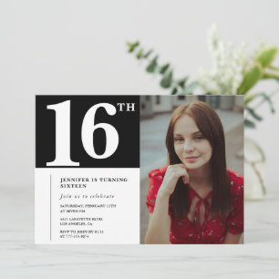 Black 16th birthday invitations Modern Chic Photo