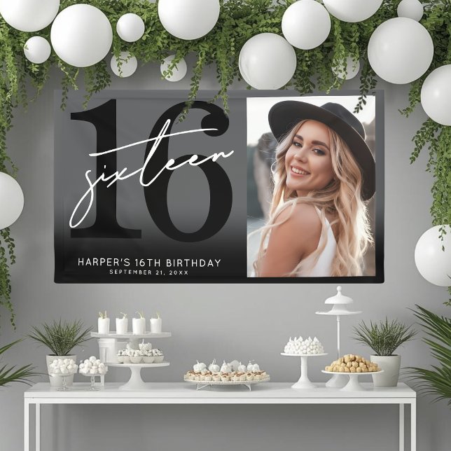 Black 16th Birthday Party Banner (Black 16th Birthday Party Banner )