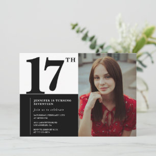 Black 17th birthday invitations Elegant Chic