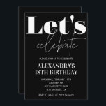 Black 18th birthday invitations Bold Typography<br><div class="desc">Black 18th birthday invitations Bold Typography calligraphy typography feminine milestone classic elegant glam</div>