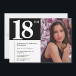 Black 18th birthday invitations Girl Chic Photo<br><div class="desc">Black 18th birthday invitations Modern Chic Photo calligraphy typography classic elegant feminine</div>