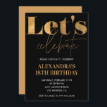Black 18th birthday invitations Gold Elegant<br><div class="desc">Black 18th birthday invitations Gold Elegant Modern Glam calligraphy typography feminine milestone classic</div>