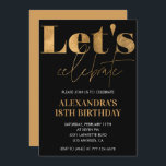 Black 18th birthday invitations Gold Elegant<br><div class="desc">Black 18th birthday invitations Gold Elegant Modern Glam calligraphy typography feminine milestone classic</div>