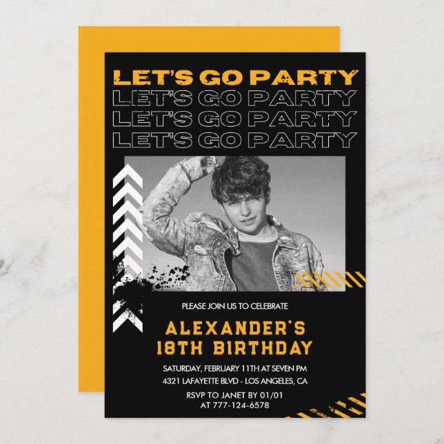 Black 18th birthday invitations Men Photo Spray (Front/Back)