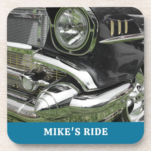 Black 1957 Chevy Car, Name/Message, Your Photo/Art Coaster (Front)