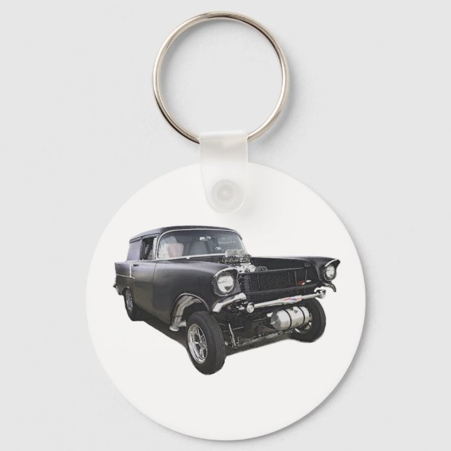 Black 1957 Chevy sedan delivery wagon gasser drag Key Ring (Front)