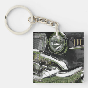 Black 1957 Chevy Vintage Car, Your Photo or Art Key Ring
