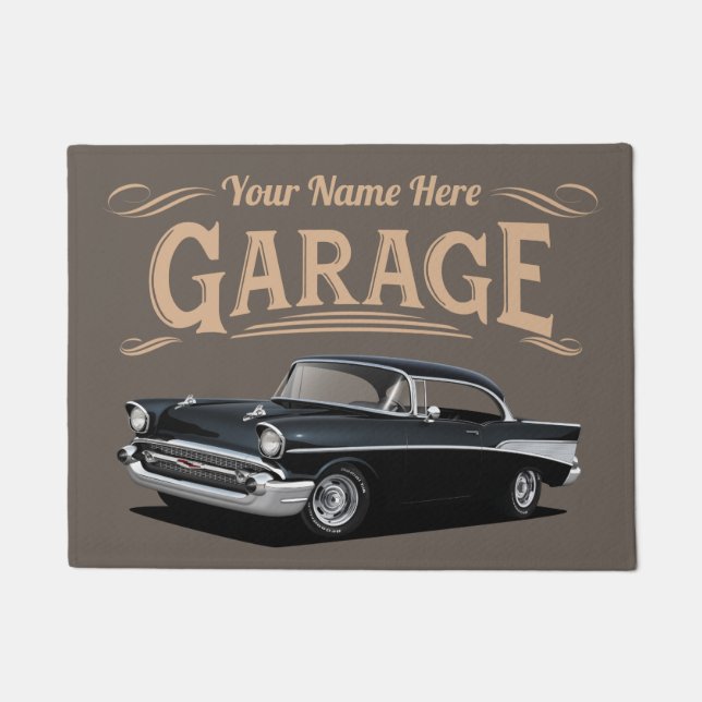 Black 1957 Classic Car Welcome Doormat (Front)