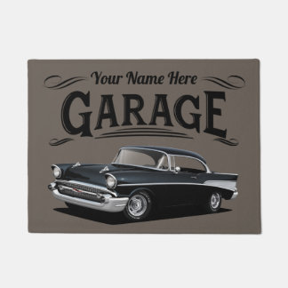 Black 1957 Classic Car Welcome with Black Font Doormat