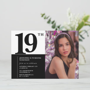 Black 19th birthday invitations Elegant Chic