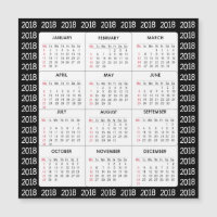 Black 2018 Calendar Square Magnetic Card