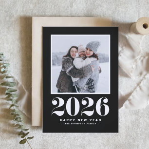 Black 2025 Bold Typography New Year Photo Holiday Card