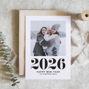 Black 2025 Bold Typography New Year Photo Holiday Card