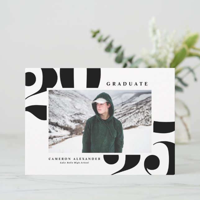 Black 2025 Bold Typography Photo Graduation Announcement (Standing Front)