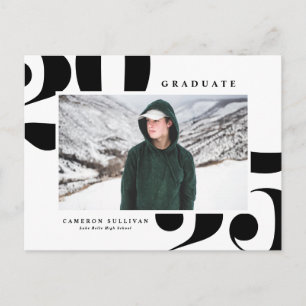 Black 2025 Bold Typography Photo Graduation Announcement Postcard