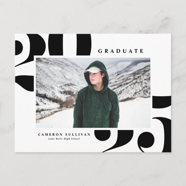 Black 2025 Bold Typography Photo Graduation Invitation Postcard (Front)