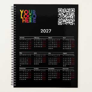 Black 2026 Calendar Business Logo QR Code Planner