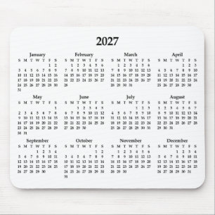 Black 2027 Calendar on White Mouse Pad