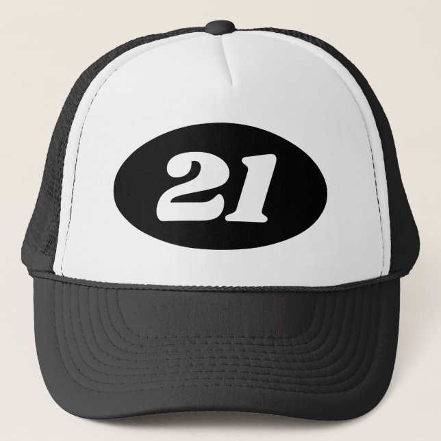 Black 21st Birthday party trucker hat for lads (Front)