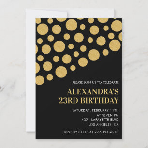 Black 23rd birthday invitations Gold Confetti