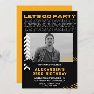 Black 23rd birthday invitations Men Photo Spray