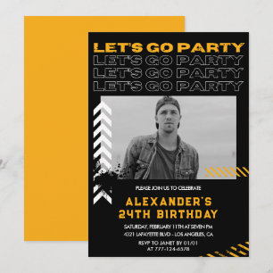 Black 24th birthday invitations Men Photo Spray