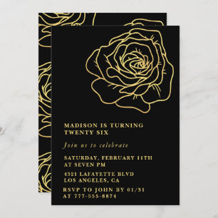 Black 26th birthday invitations Gold Floral