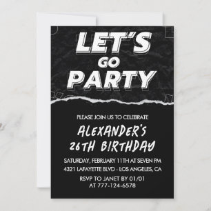 Black 26th birthday invitations Men White