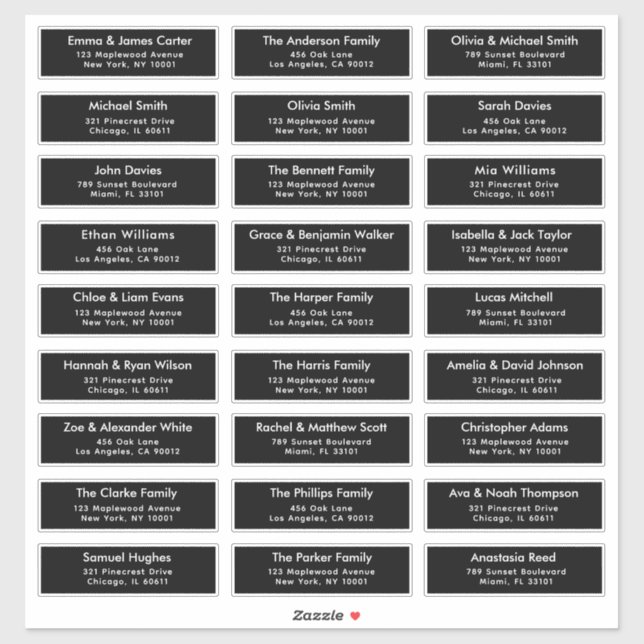Black 27 Custom Guest Names Address Wedding Labels (Sheet)