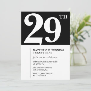 Black 29th birthday invitation Elegant Chic Simple