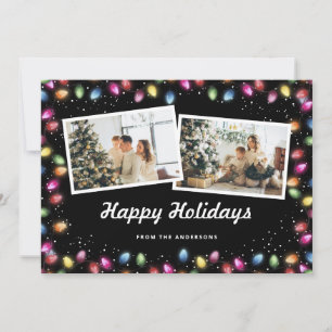 Black 2 Photo Colorful Christmas Lights Holiday Card