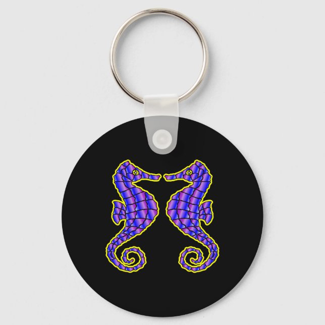Black 2 Seahorses Key Ring (Front)