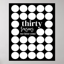 Black 30 Reasons We Love You Birthday Fill In
