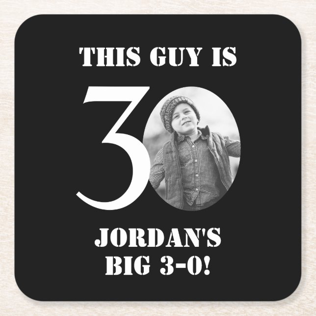 Black 30th Birthday Coasters For Men (Front)