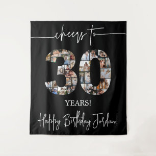 Black 30th Birthday Photo Collage Large Tapestry