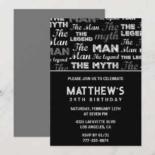 Black 34th birthday invitation for him Myth Legend