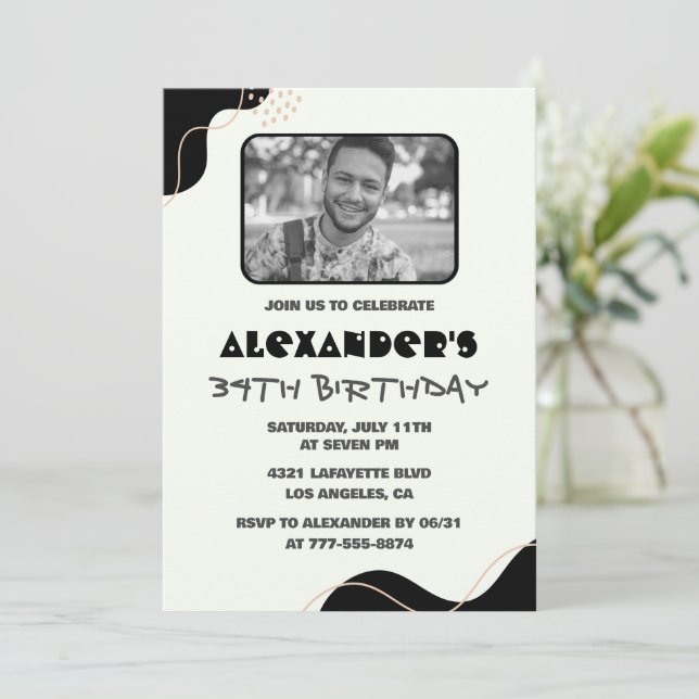 Black 34th birthday invitations Men Simple Photo (Standing Front)