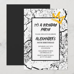 Black 36th birthday invitation Grunge Graffiti  