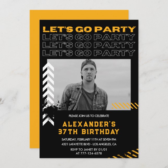 Black 37th birthday invitations Men Photo Spray (Front/Back)