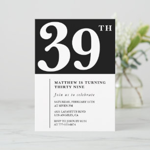 Black 39th birthday invitation Elegant Chic Simple