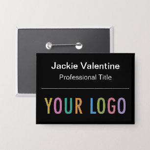 Black 3.5 inch Pinback Name Button with Logo Badge