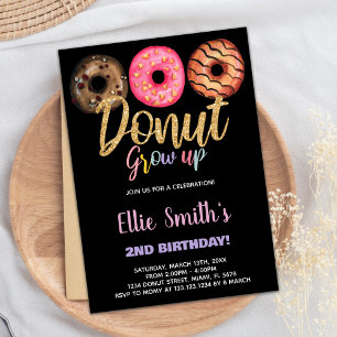 Black 3 Doughnut Birthday Invitations